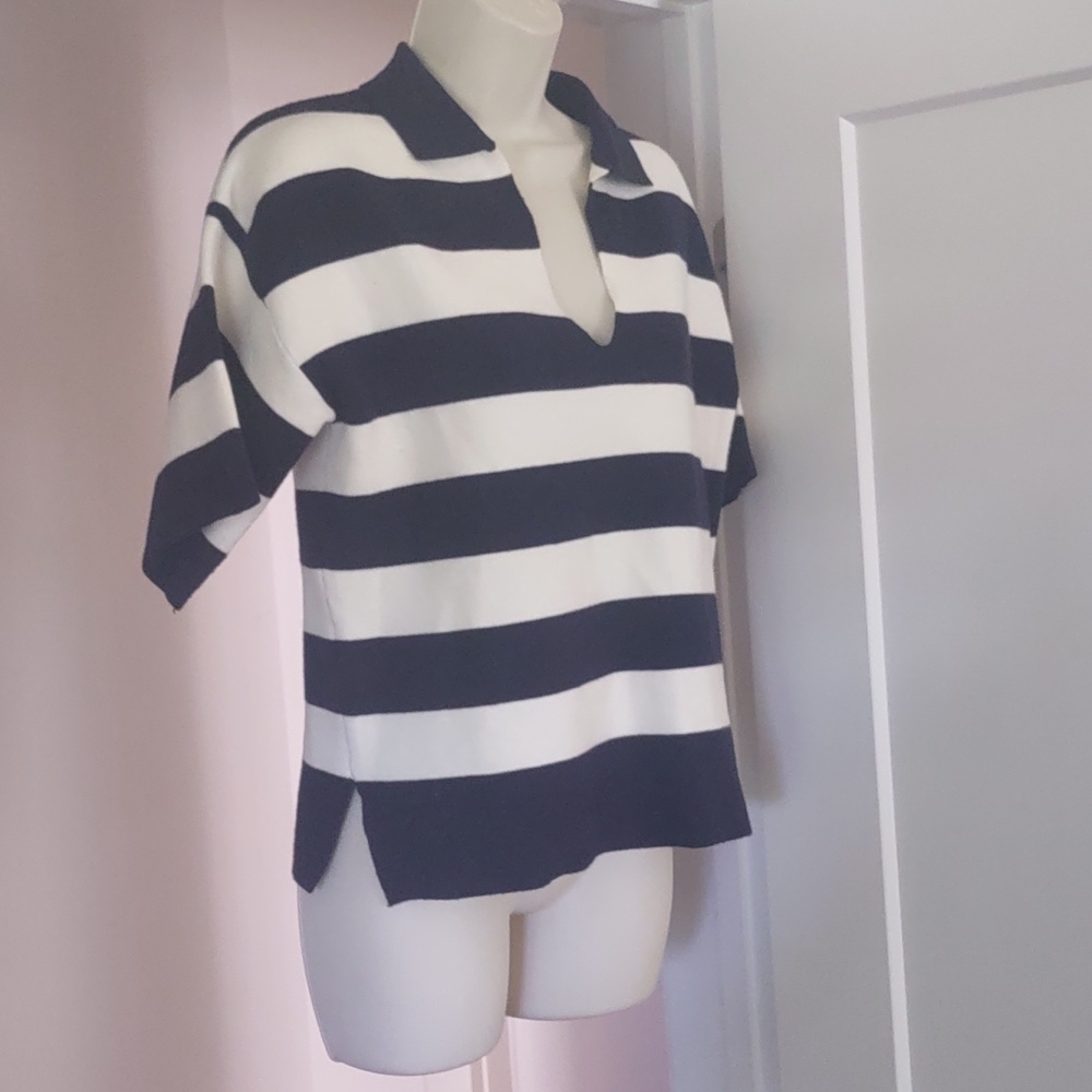 Industry Republic Striped Collared Sweater in Black and Cream - Size XP/TP